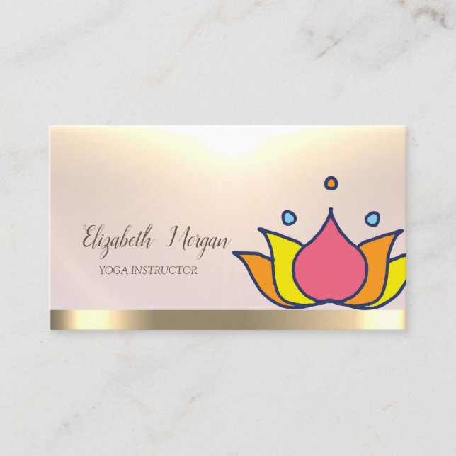 Colorful Lotus Gold Yoga Instructor Business Card (Front)