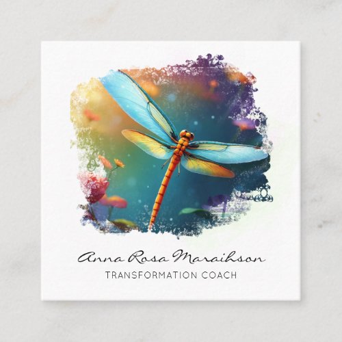  Colorful  Lotus Lily  Abstract Dragonfly   Square Business Card