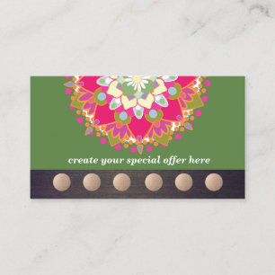 Colorful Lotus Mandala Yoga 6 Class Punch Loyalty Card