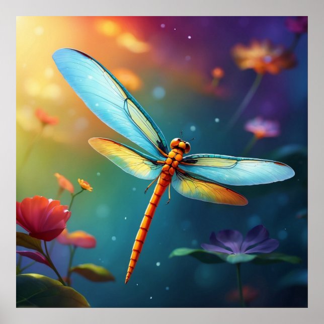 *~* Colorful Lotus Pond Dragonfly Blue Poster (Front)