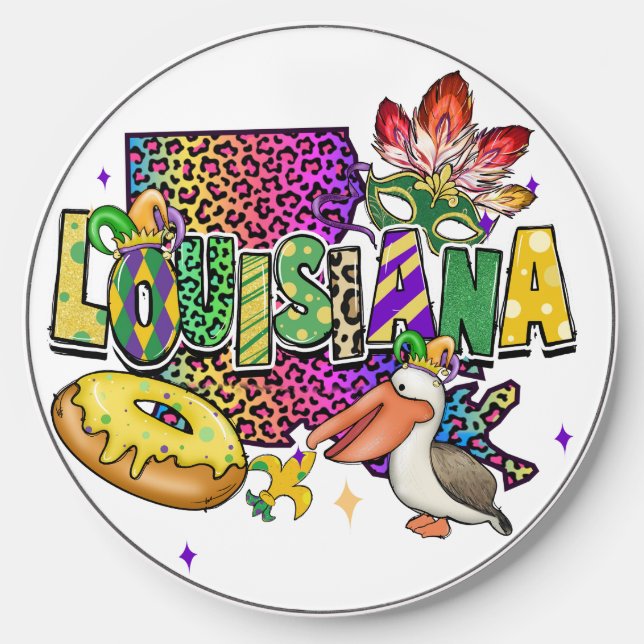 COLORFUL LOUISIANA STATE MARDI GRAS WIRELESS CHARGER  (Front)