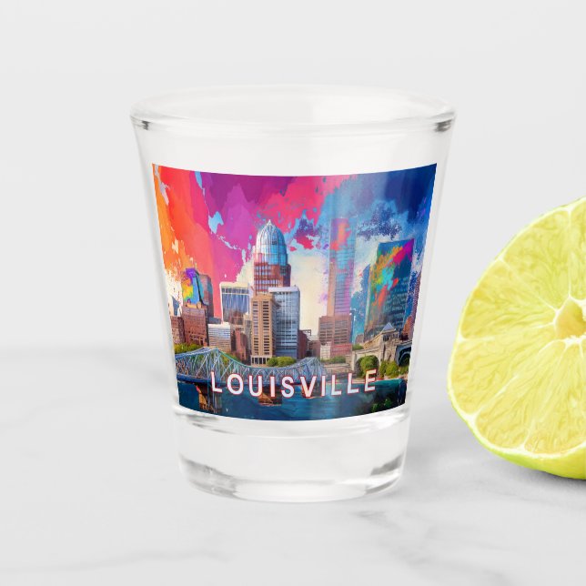 Colorful Louisville Skyline Abstract Art Shot Glass (Front)