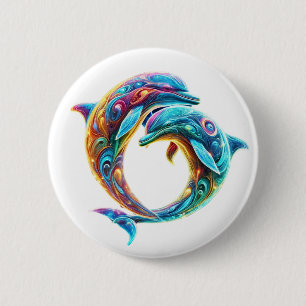Colorful Lovable Dolphins Button