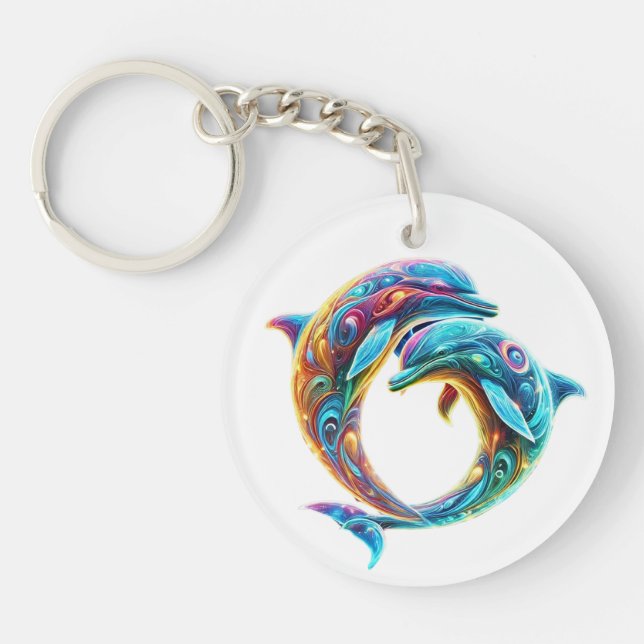 Colorful Lovable Dolphins Keychain (Front)