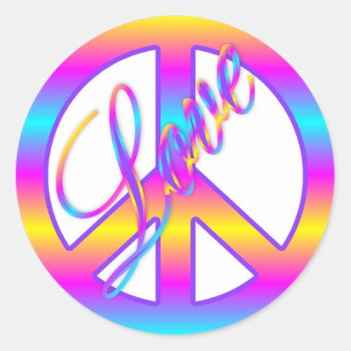 Colorful Love and Peace Sign Stickers