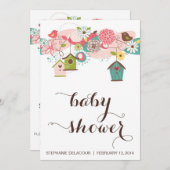 Colorful Love Birds and Bird Houses Baby Shower Invitation (Front/Back)