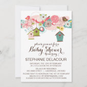 Colorful Love Birds and Bird Houses Baby Shower Invitation (Back)