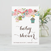 Colorful Love Birds and Bird Houses Baby Shower Invitation (Standing Front)