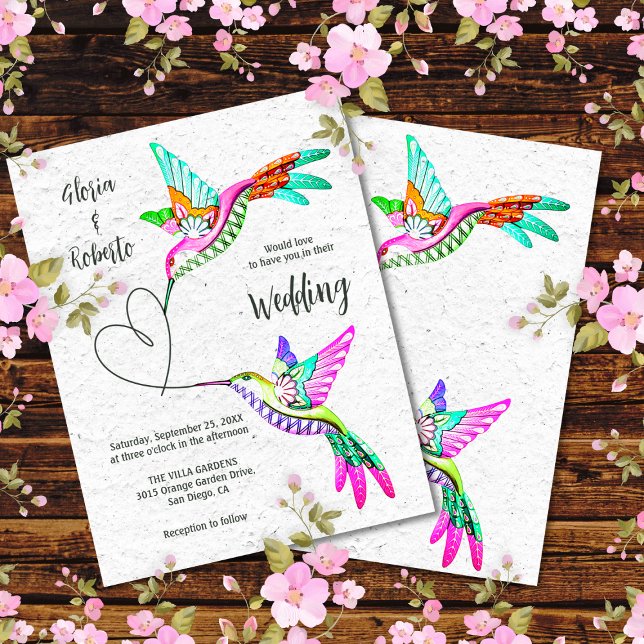 Colorful Love Birds & Heart Mexican Wedding Invitation (Creator Uploaded)