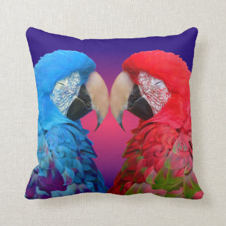 Colorful love birds, macaw or parrot throw pillow