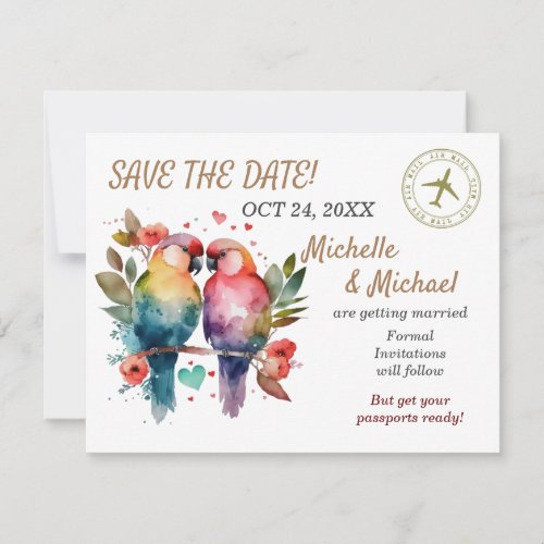 Colorful Love Birds Save the Date  Note Card