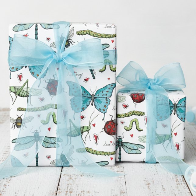Colorful Love Bug Insects Wrapping Paper (Cute Love Bug Gift Wrap. Gender Neutral Baby Shower Wrapping Paper for Kids. Bug Beetle Pattern)