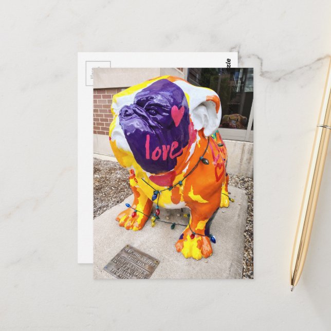 Colorful Love Bulldog Postcard (Front/Back In Situ)