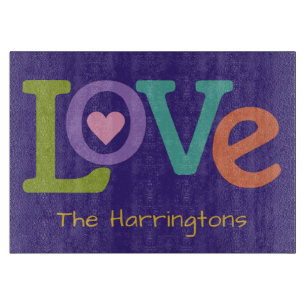 Colorful Love custom name cutting board