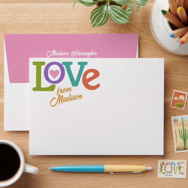 Colorful Love custom name Envelope (Desk)