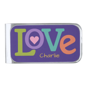 Colorful Love custom name money clip