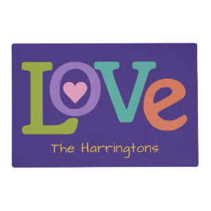 Colorful Love custom name reversible placemat