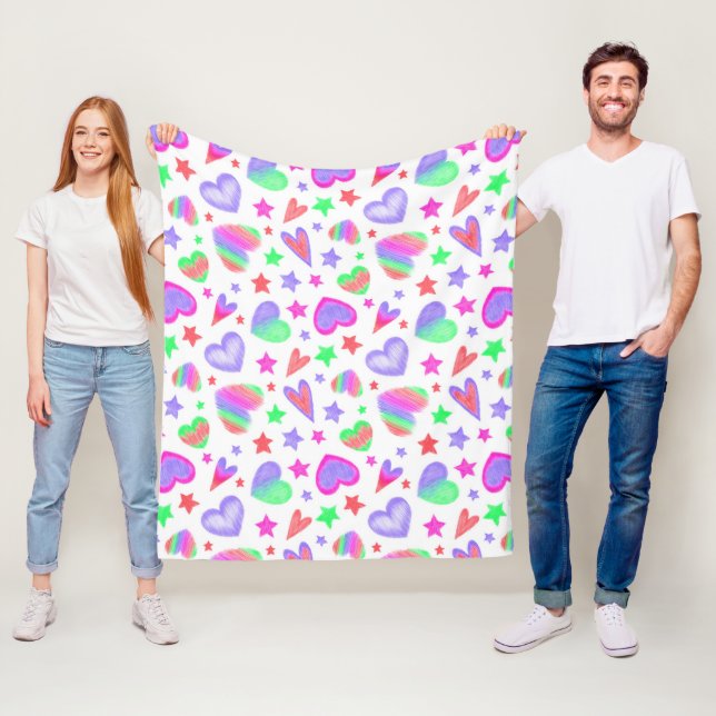Colorful Love Heart Romantic Girly Pattern Modern Fleece Blanket (In Situ)