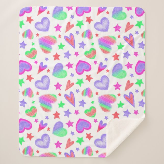 Colorful Love Heart Romantic Girly Pattern Modern Sherpa Blanket (Front)
