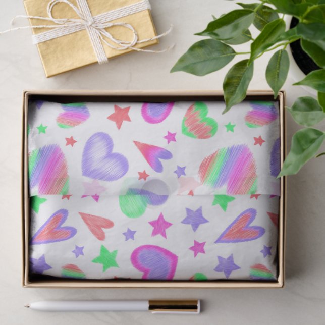 Colorful Love Heart Romantic Girly Pattern Modern Tissue Paper (Gift)