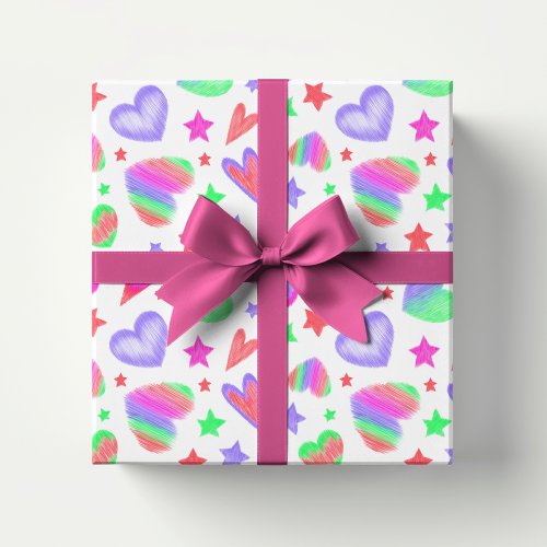 Colorful Love Heart Romantic Girly Pattern Modern Wrapping Paper