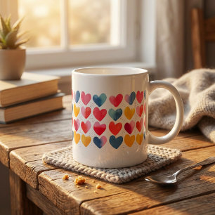 Colorful love hearts mug
