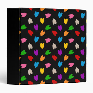 Colorful Love Hearts Pattern Design Black  3 Ring Binder
