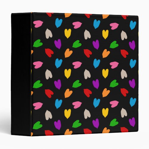 Colorful Love Hearts Pattern Design Black 3 Ring Binder