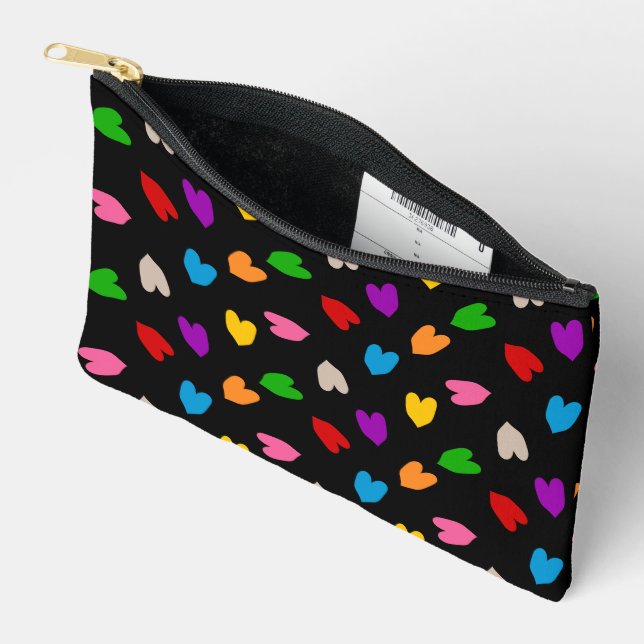 Colorful Love Hearts Pattern Design Black  Accessory Pouch (Open)