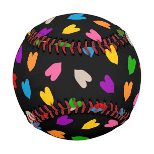 Colorful Love Hearts Pattern Design Black  Baseball