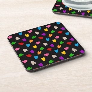 Colorful Love Hearts Pattern Design Black Beverage Coaster