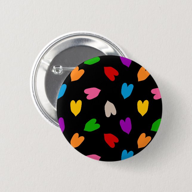 Colorful Love Hearts Pattern Design Black  Button (Front & Back)