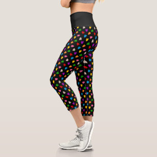 Colorful Love Hearts Pattern Design Black Capri Leggings