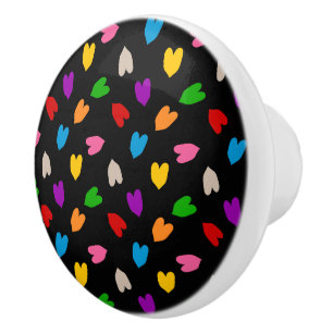 Colorful Love Hearts Pattern Design Black  Ceramic Knob