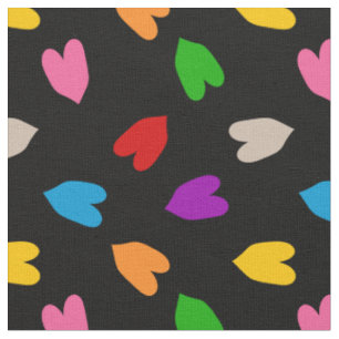 Colorful Love Hearts Pattern Design Black  Fabric