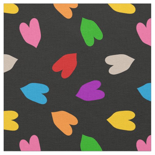 Colorful Love Hearts Pattern Design Black  Fabric