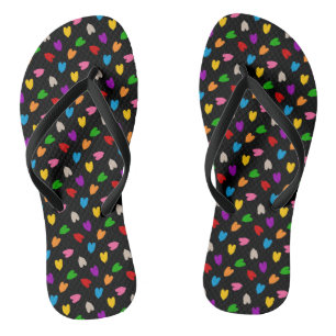 Colorful Love Hearts Pattern Design Black  Flip Flops