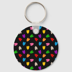 Colorful Love Hearts Pattern Design Black Keychain