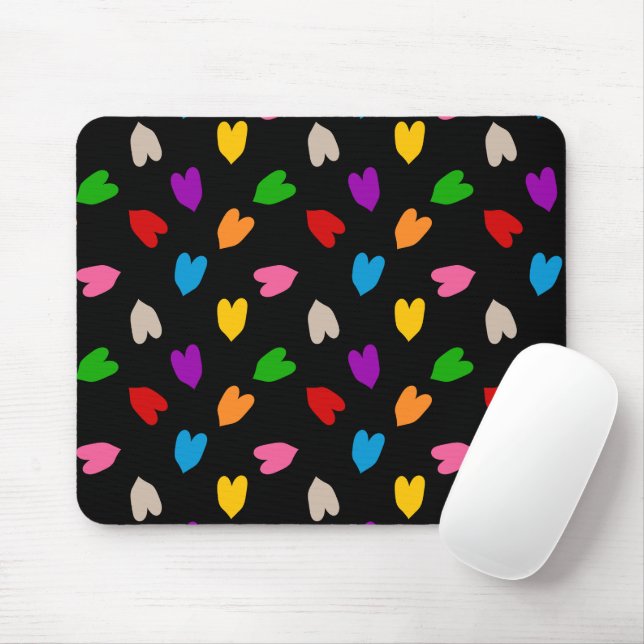 Colorful Love Hearts Pattern Design Black  Mouse Pad (With Mouse)