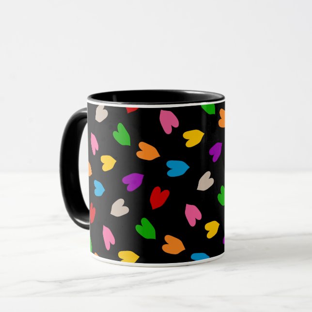 Colorful Love Hearts Pattern Design Black  Mug (Front Left)
