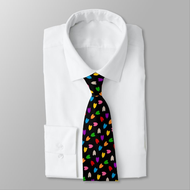 Colorful Love Hearts Pattern Design Black  Neck Tie (Tied)