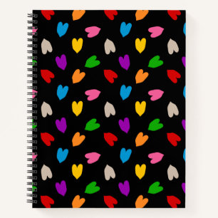 Colorful Love Hearts Pattern Design Black Notebook
