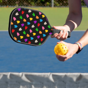 Colorful Love Hearts Pattern Design Black Pickleball Paddle