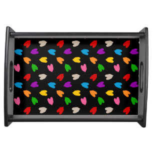 Colorful Love Hearts Pattern Design Black Serving Tray