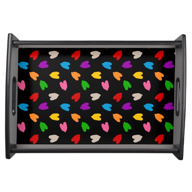 Colorful Love Hearts Pattern Design Black  Serving Tray (Front)