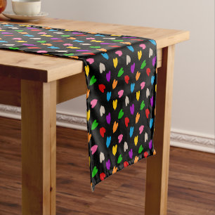 Colorful Love Hearts Pattern Design Black Short Table Runner