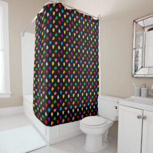 Colorful Love Hearts Pattern Design Black  Shower Curtain