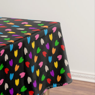 Colorful Love Hearts Pattern Design Black Tablecloth