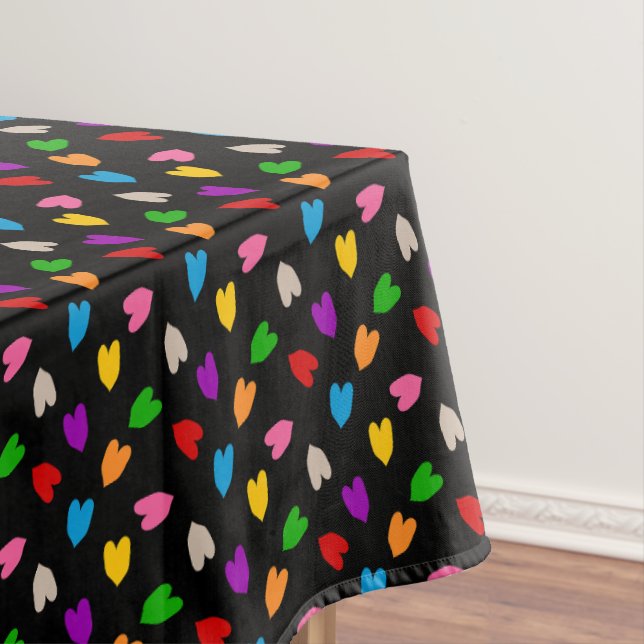 Colorful Love Hearts Pattern Design Black  Tablecloth (In Situ)