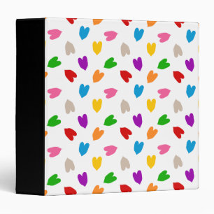 Colorful Love Hearts Pattern Design White  3 Ring Binder